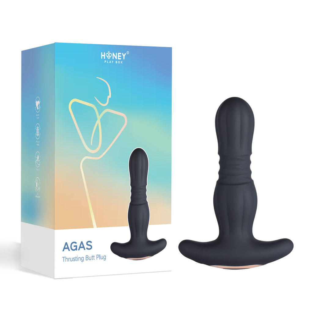 Agas- Thrusting Butt Plug With Remote Control - Black - Honey Play Box - AP-22-769BL