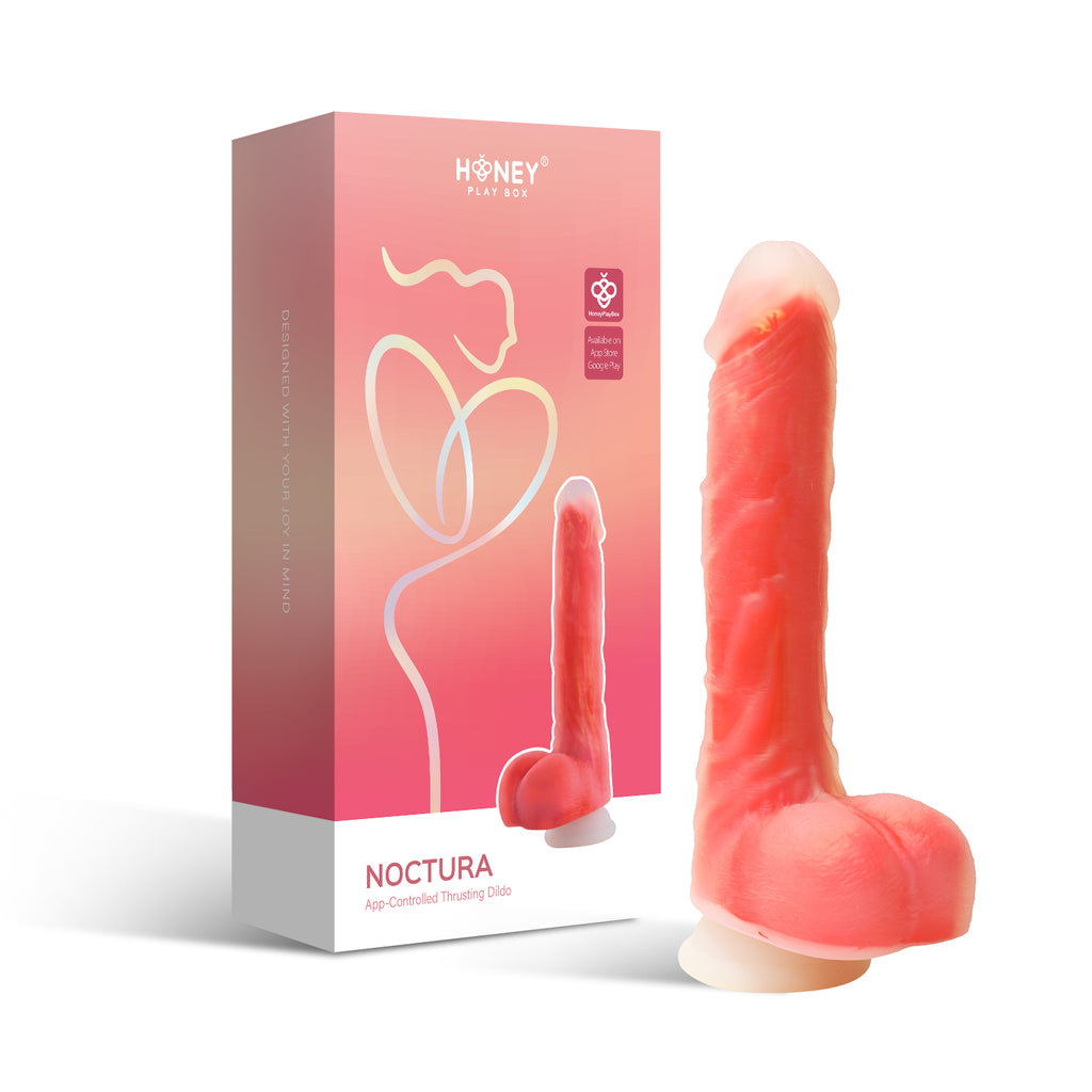 Noctura - App-Control Thrusting Double Layer Liquid Silicone Dildo- Red Orange - Honey Play Box - DD-12-991ORG