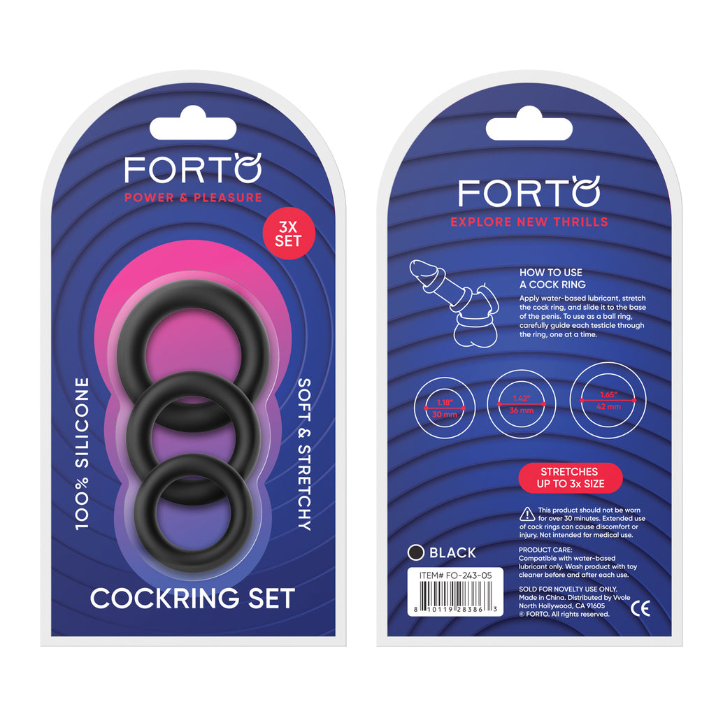 F-39: Trio Cockring Set - Black- Forto (FO-243-05)