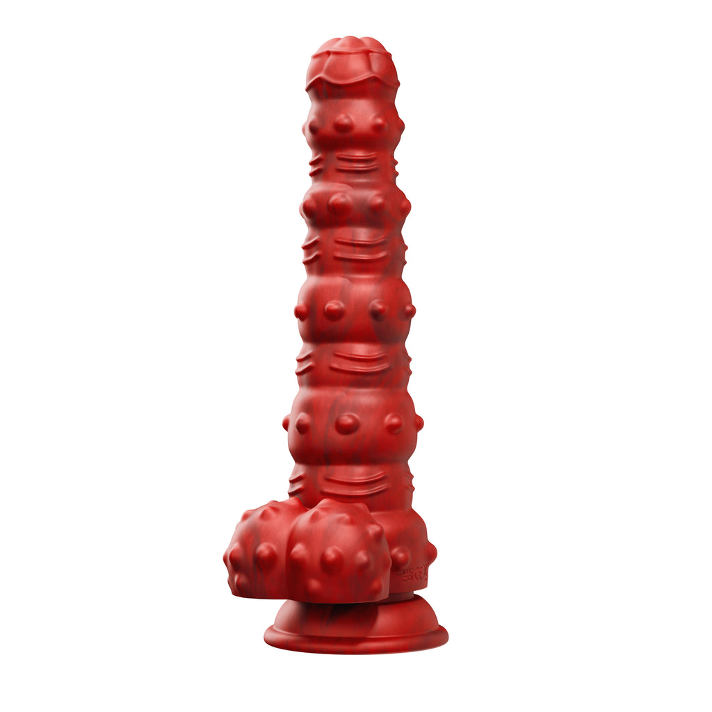 RENGOL- Studded Demon Thrusting Dildo- Red- Liquid Silicone - TENTRA - TT-9003-06