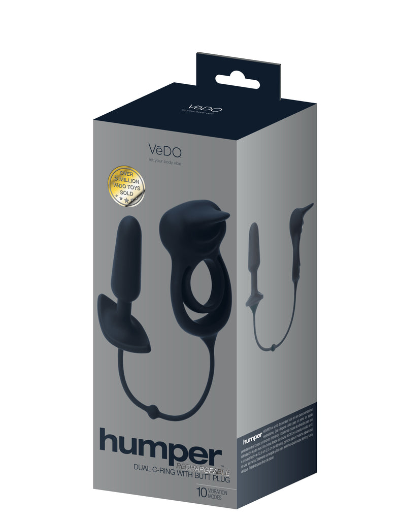 Humper -  Black  - Rechargeable Dual C-Ring with Butt Plug - Vedo (VI-P2808)