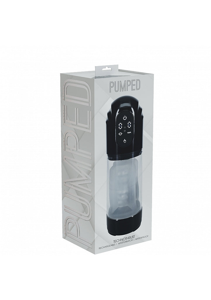 PUMPED - TechnoThrust - Automatic Masturbator - Waterproof - 10 Function - Black- Shots - PMP061BLK