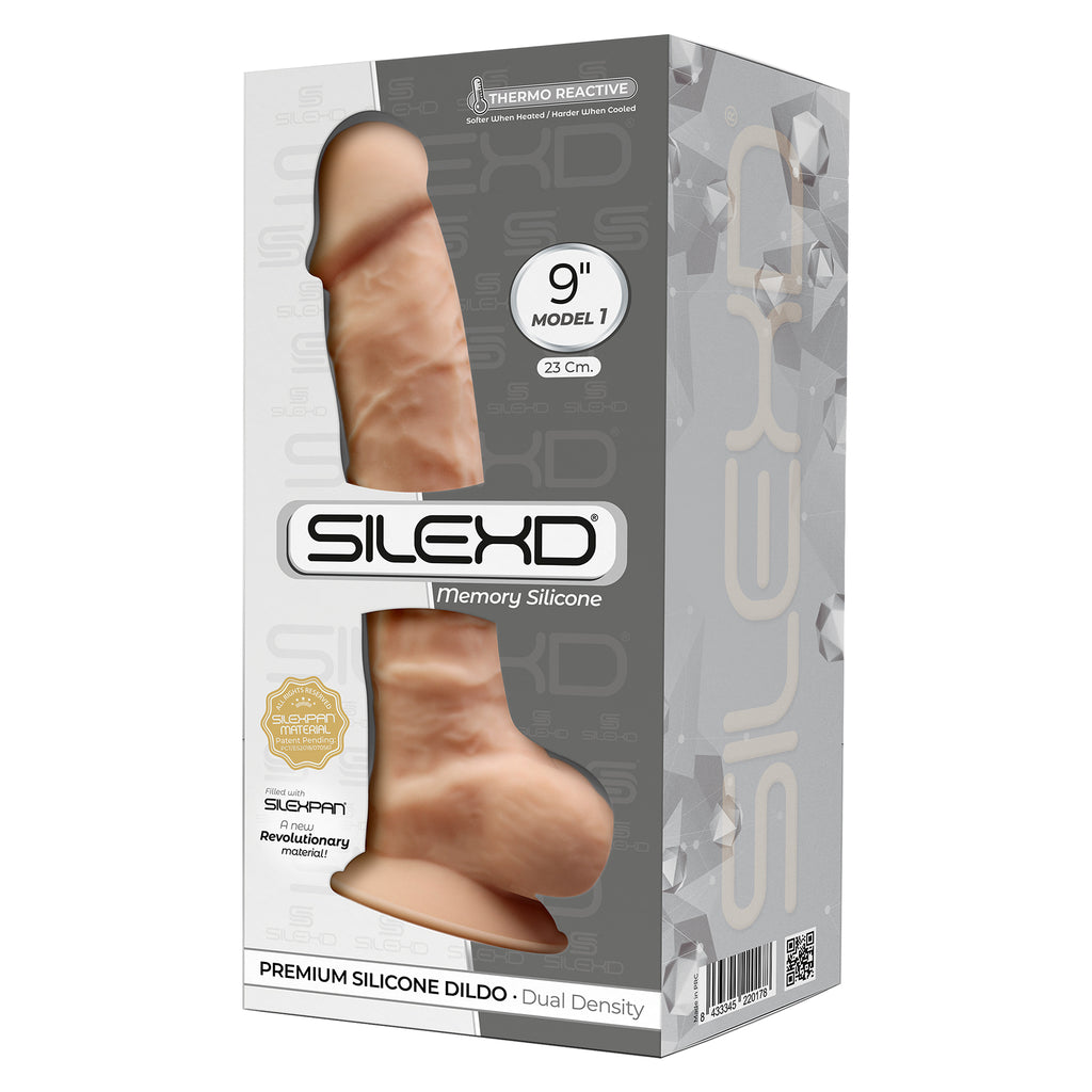 Silexd 9 "inch Model 1 - Flesh , Thermo Reactive Premium Silicone Memory dildo -