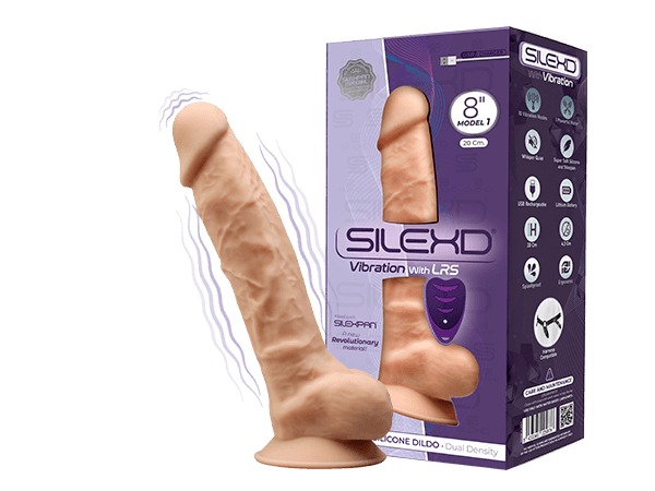 Silexd 8" Model 1 With Vibration+ Remote Control - Flesh , Thermo Reactive Premium Silicone Memory dildo