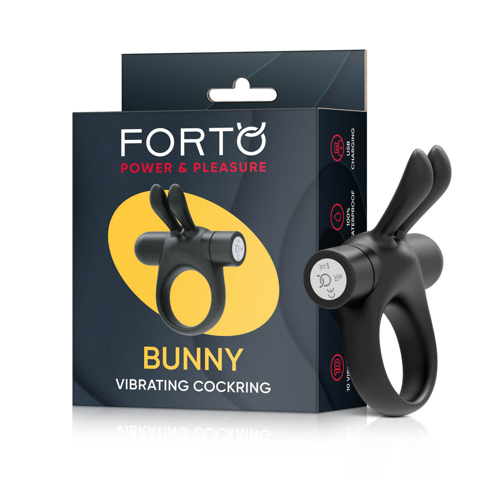 BUNNY VIBRATING COCKRING- Rechargeable - Black - Forto (FO-5004-05)