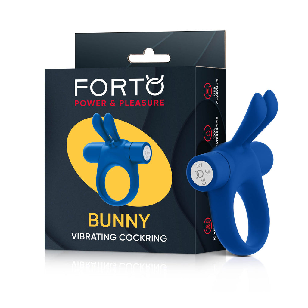 BUNNY VIBRATING COCKRING- Rechargeable - Blue - Forto (FO-5004-12)