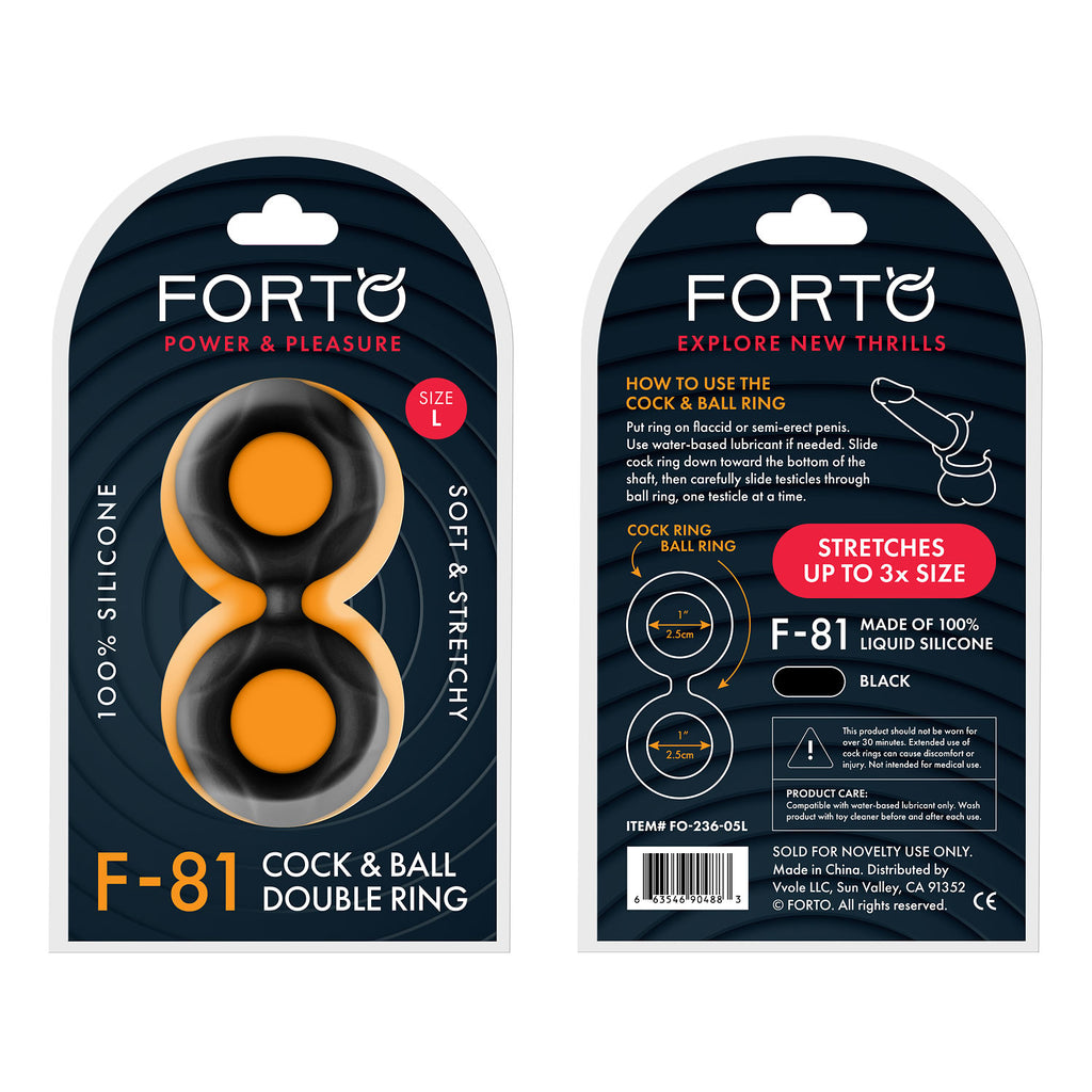 F-81: DOUBLE RING (LIQUID SILICONE)- BLACK - LARGE - FORTO (FO-236-05L)