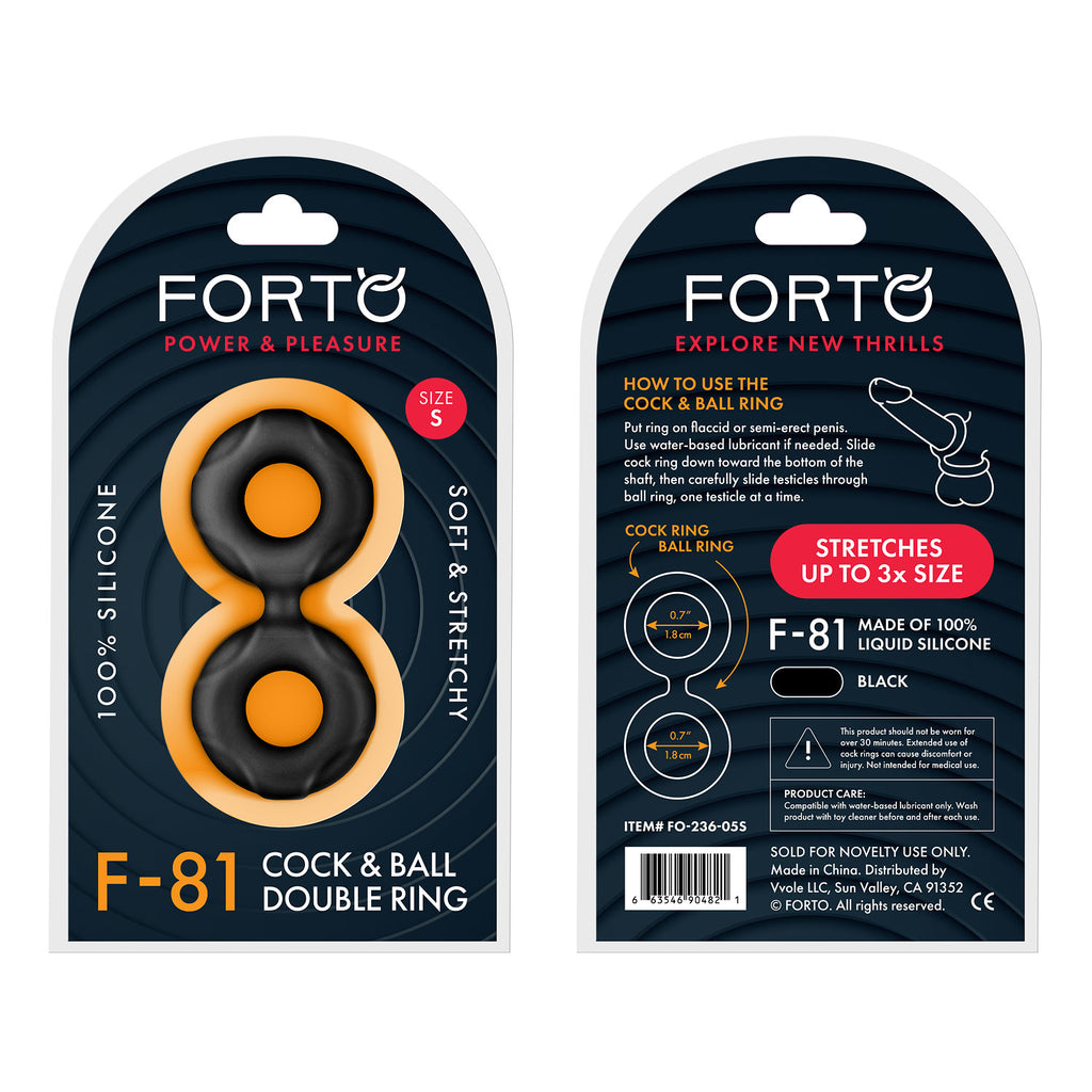 F-81: DOUBLE RING (LIQUID SILICONE)- BLACK - SMALL - FORTO (FO-236-05S)