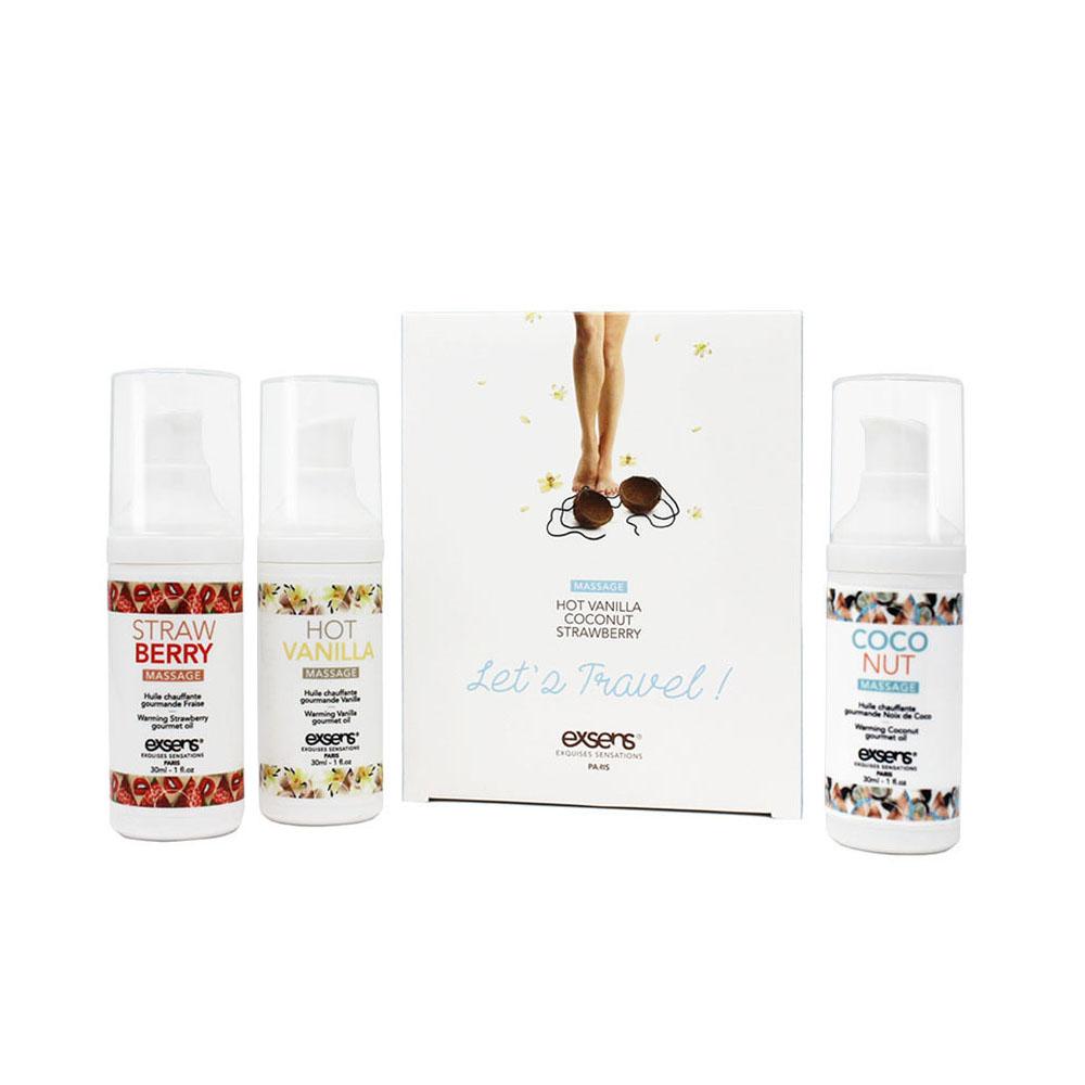 Let's Travel! Warming Intimate Massage Oil Kit- Exsens