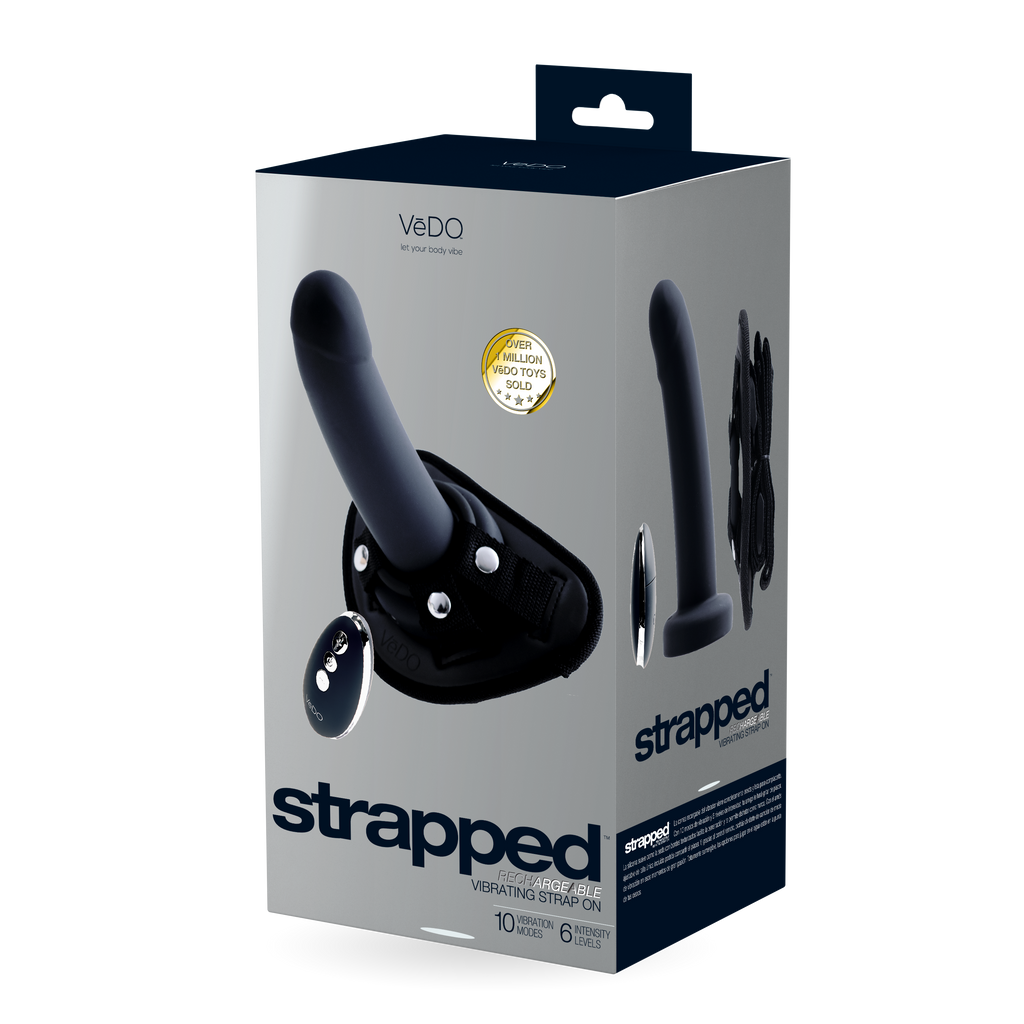 Strapped Rechargeable Vibrating  Strap On- Black - Vedo (VI-S0708)