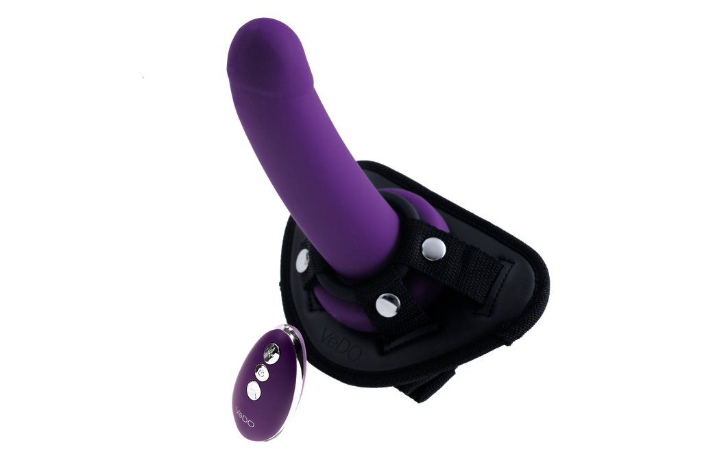 Strapped Rechargeable Vibrating Strap On- Purple - Vedo ( VI-S0713)-TESTER ONLY