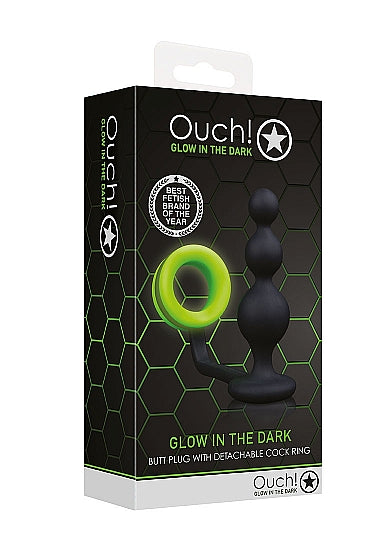 Beads Butt Plug with Cock Ring - Glow in the Dark-OUCH- (OU724GLO)