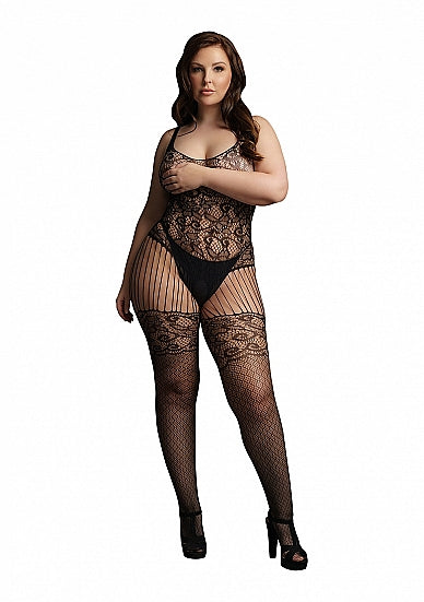 Lace and Fishnet Bodystocking - Black - OSX-  LE DÉSIR - Plus Size ( DES011BLKOSX)