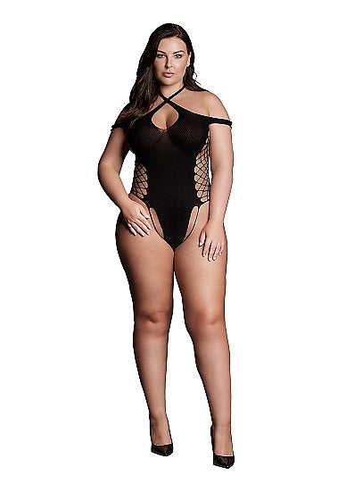 Leda XIII - Body with Crossed Neckline and Off Shoulder Straps - Plus Size - Le Desir Shade (SHA002BLKOSX)