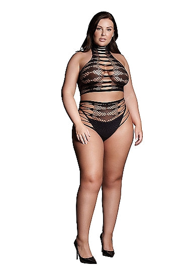 Carpo XLVI - Two Piece with Turtleneck, Crop Top and Pantie - Plus Size - Le Desir Shade (SHA003BLKOSX)