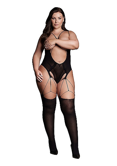 Elara VII - Bodystocking with Open Cups - Plus Size - Le Desir Shade (SHA004BLKOSX)