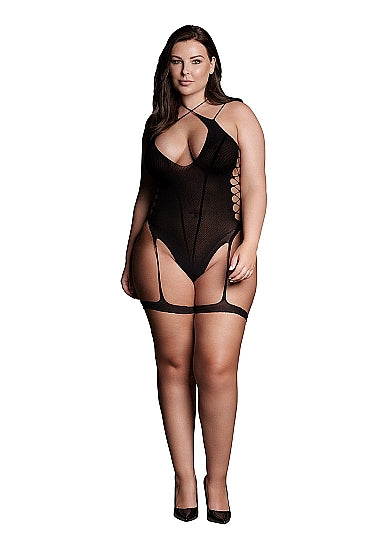 Metis XVI - Body with Garters and Crossed Neckline - Plus Size- Le Desir Shade (SHA001BLKOSX)