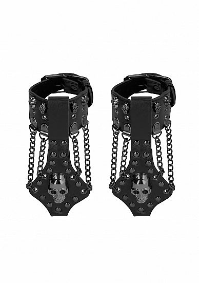 Ouch! Skulls and Bones - Handcuffs with Skulls and Chains - Black (OU309BLK)  old collection