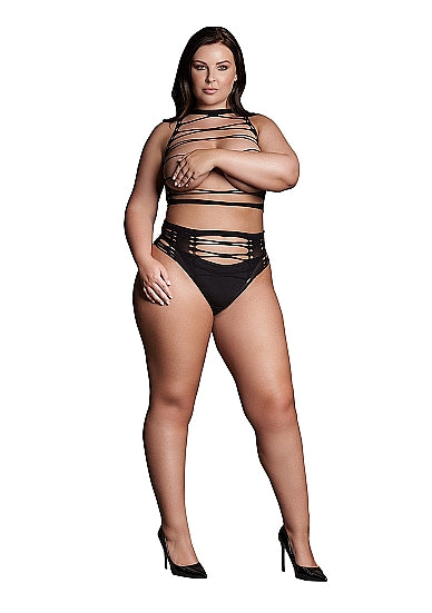 Helike XLV - Two Piece with Open Cups, Crop Top and Pantie - Plus Size - Le Desir Shade (SHA009BLKOSX)