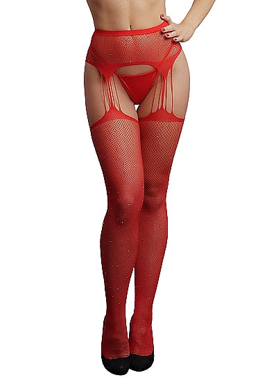 Suspender Rhinestone Pantyhose - Red-LE DÉSIR (DES040REDOS)