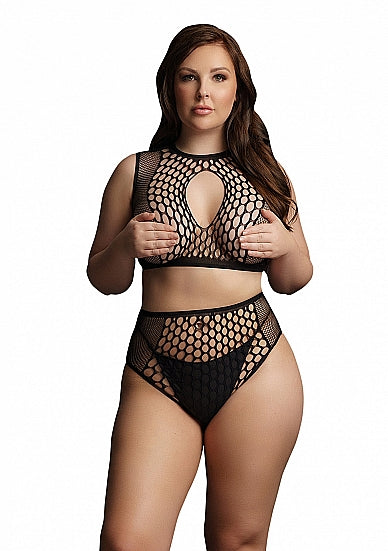 Duo Net Key-Hole Bra Set - Black - OSX- LE DÉSIR- Plus Size - ( DES027BLKOSX)